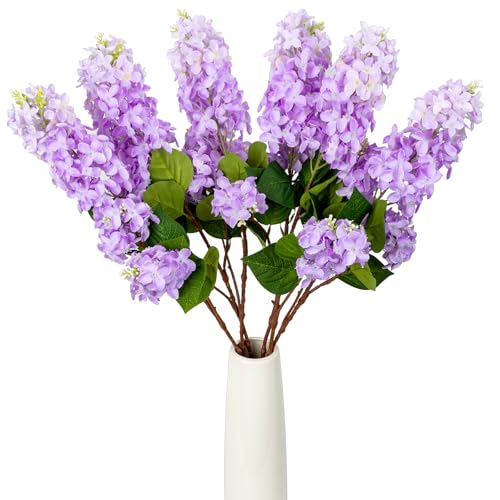 4PCS 30inch Lilac Artificial Flowers Purple Fake Delphinium Long Stem Silk Real Touch Flower Faux Lilac Floral Arrangement for Tall Vase Table Centerpieces Wedding Garden Home Decoration (30inch Purple / 4 Pcs)
