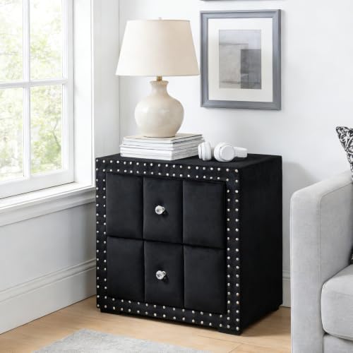 Contemporary Tufted Nightstand (Black)