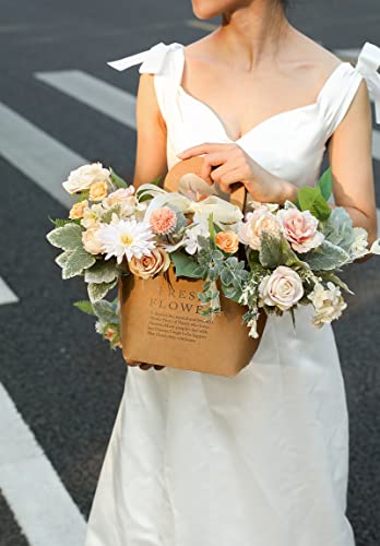 Artificial Flowers Rose 32pcs Silk Mix Peony Daisy Hydrangea Fake Flowers for DIY Wedding Bouquets Combo Centerpieces Arrangements Party Bridal Baby Shower Home Decorations (Champagne Powder)