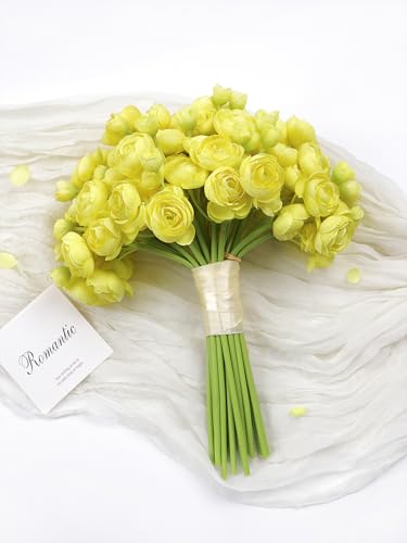 32Pcs Yellow Ranunculus Artificial Flowers for DIY Home Wedding (Yellow)