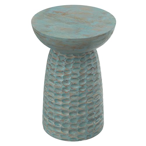 Boyd 13" Wide Solid Wood Round End Table in Teal Wash (Teal Wash / 13 inch)