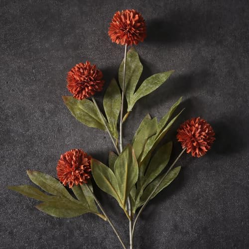 6 Pcs 27" Artificial Fall Pompon Mum Flower Stems for Vase (Orange)