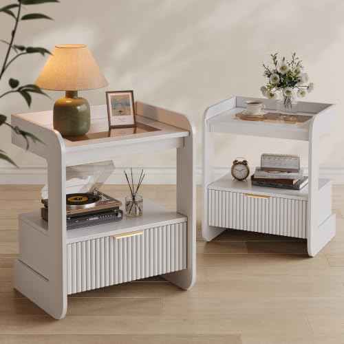 Fluted Nightstands Set of 2 (White)