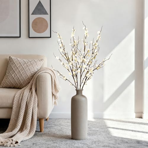4Pcs Cherry Blossom Branches Artificial Flowers for Spring Summer Indoor Decoration (White)