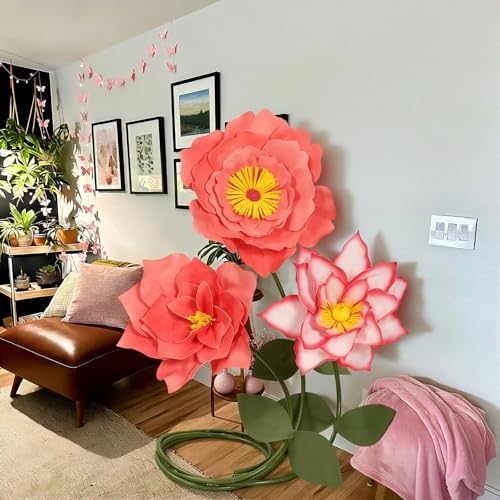 3 Pcs Waterproof Giant Flowers for Decoration with Standing (Pink / Bright)
