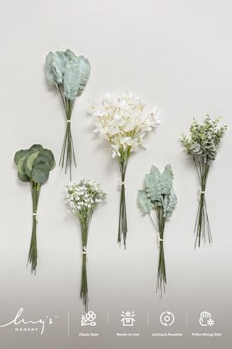 Artificial Faux Greenery Stems 98pcs Sage Green Fake Greenery (Grn-sage Green & White)