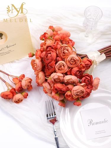 32Pcs Burnt Orange Ranunculus Artificial Flowers Home Wedding Decor (Burnt Orange)