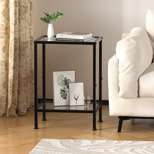 Glass Side Table (Black / 2-Tier (11"D x 15"W x 21.7"H))