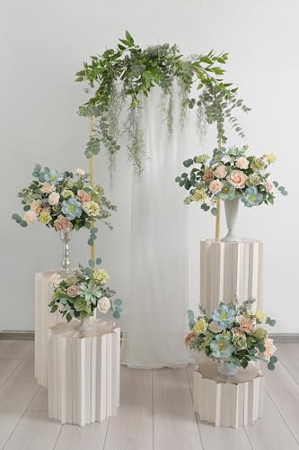 Artificial Flower Combo Fake Peony Rose Silk Flowers for DIY Wedding Bridal Bouquet Centerpieces Arrangements Party Decorations (Blue-green)