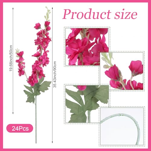 42 Pcs Rose Red Delphinium Artificial Flower Bulk (34.25" / Rose Red)