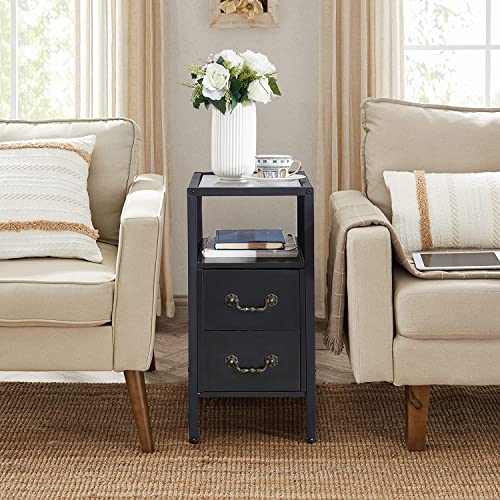 End Tables 24" Height Narrow Nightstands (Classic Black / Set of 2)