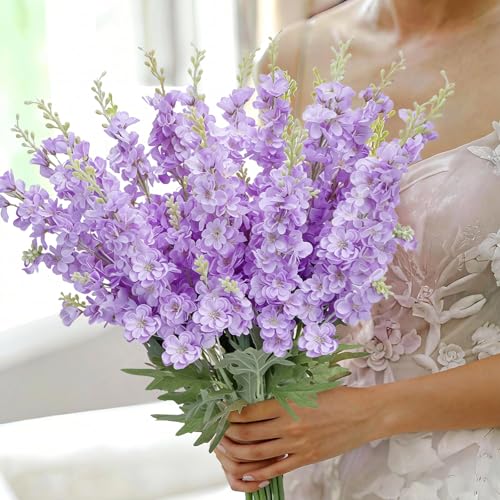 16Pcs Purple Delphinium Artificial Flowers 33.5'' Long Stem Larkspur Flower (Purpleii)