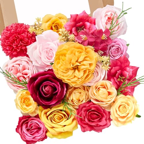 Hot Pink Yellow Artificial Flowers (Hot Pink and Yellow / 1 Box)