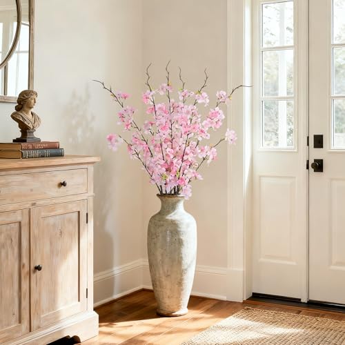 Artificial Cherry Blossom Branches Decor 6 PCS Fake Flowers Indoor (6pcs-29.92 Inch Pink)