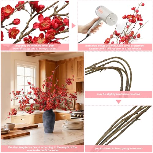 6 PCS Artificial Cherry Blossom Branches Spring Indoor Decoration (A-red)
