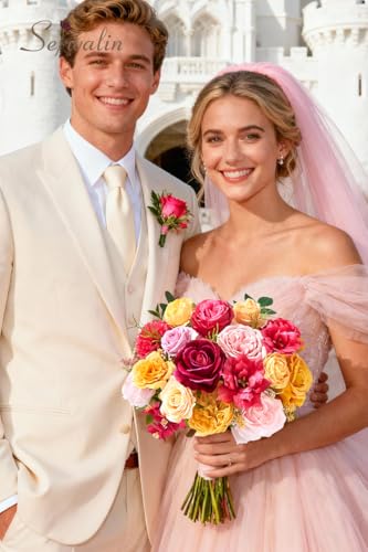 Hot Pink Yellow Artificial Flowers (Hot Pink and Yellow / 1 Box)