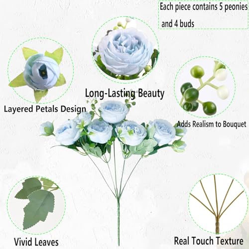 Peonies Artificial Flowers Bouquet (Blue)