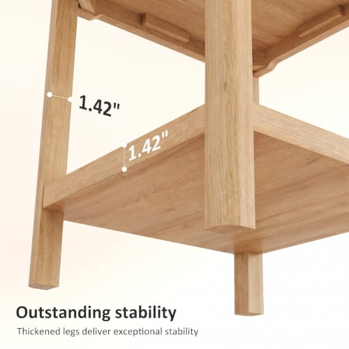 Square Rattan End Table Side Table Set of 2 with Round Edge Design (Natural Oak, Square)