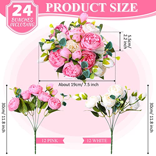 24 Bundles Artificial Peonies Flowers (Light Pink, White)