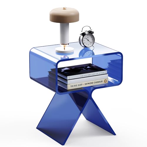 Acrylic Nightstand Bedside Side Table (Dark Blue)