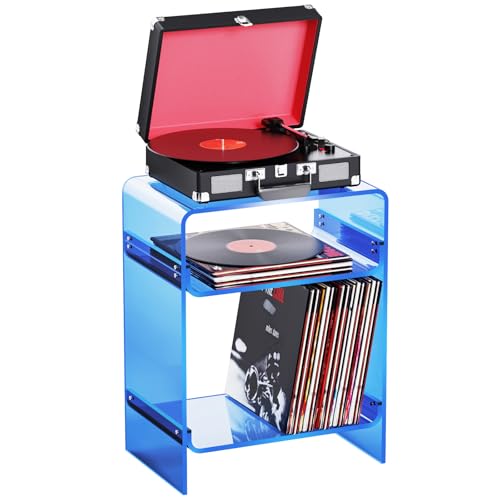 Acrylic Record Player Table with Storage Shelf (Blue / Large)