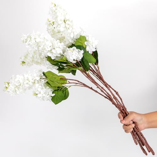 4PCS 30inch Lilac Artificial Flowers White Fake Delphinium Long Stem Silk Real Touch Flower Faux Lilac Floral Arrangement for Tall Vase Table Centerpieces Wedding Garden Home Decoration (30inch White / 4 Pcs)