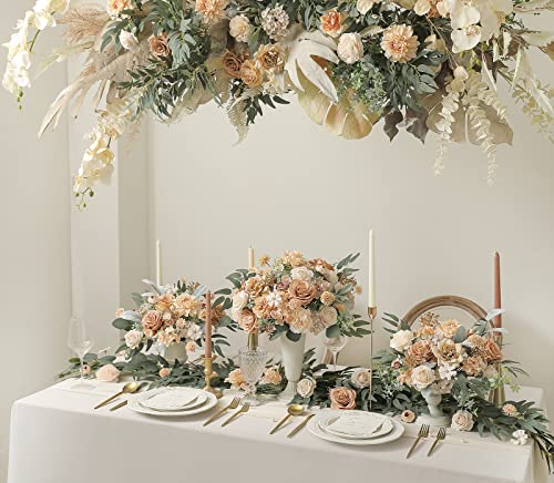 Artificial Flowers Combo Box Set Faux Flowers Bulk Flower Leaf with Stems for DIY Wedding Bouquets Centerpieces Baby Shower Party Home Decorations (Nude Color)