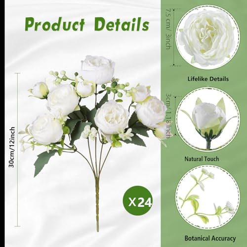 White Peonies Artificial Flowers 24 Bouquets (White)