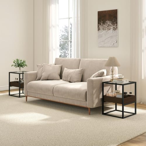 Clear Tempered Glass Top Nightstand with 4 (Brown)