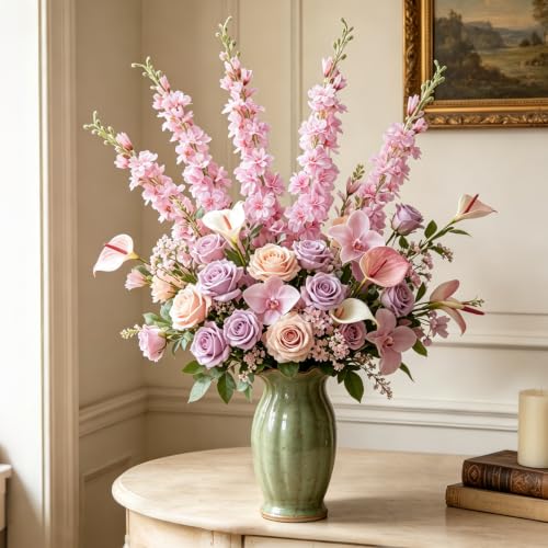 16Pcs Light pink Delphinium Artificial Flowers 33.5" Long Stem Pink Flower (Light Pink)