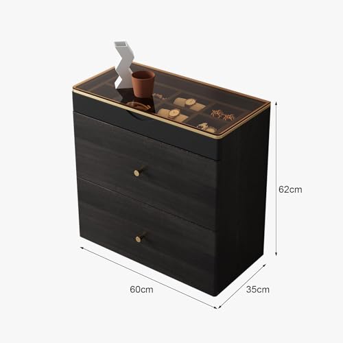 Nightstand with Glass Top (Black Brown)