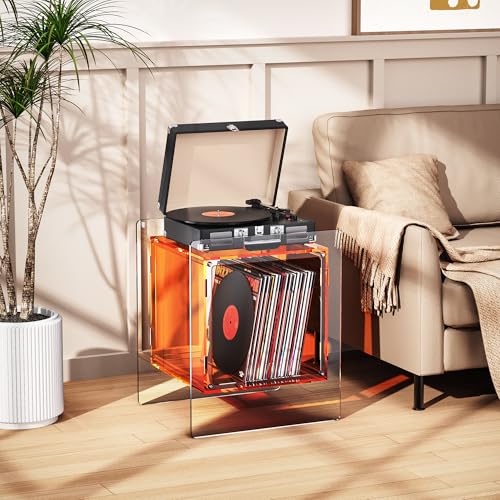 Acrylic Nightstand Colorful Bedside Table with Open Storage Shelf (Orange)