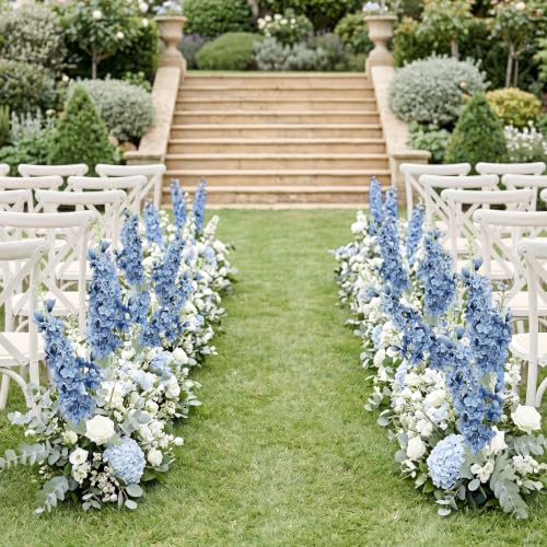 16Pcs Dusty Blue Delphinium Artificial Flower 33.5'' Tall Dusty Blue Flower (Gray Blue)