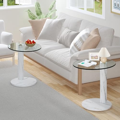 Glass Side Table Set of 2 (Gray and White-2pcs)