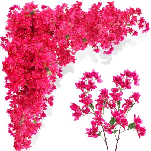 16 Pack Artificial Bougainvillea Bulk Silk Flower (Rose Red)