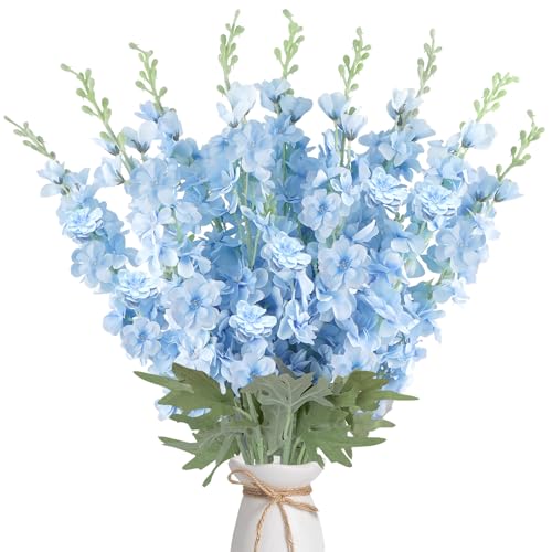 16Pcs Light Blue Delphinium Artificial Flower 33.5'' Long Stem Blue Flowers (Light Blue)