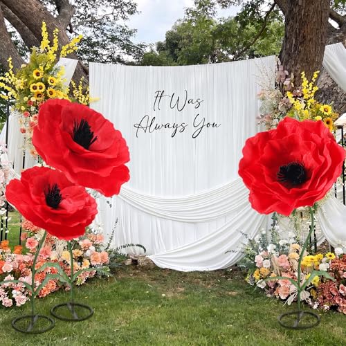 3 Pcs Halloween Giant Poppy Flower for Wizard Decor (Red / Poppy)