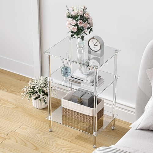 Tempered Glass Side Table (Transparent / 3 tier High)