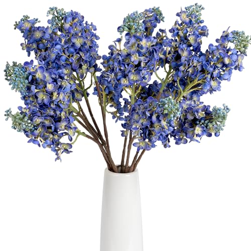 4PCS 25.6inch Lilac Artificial Flowers Blue Fake Delphinium Long Stem Real Touch Flower Faux Lilac Floral Arrangement for Tall Vase Table Centerpieces Wedding Garden Home Decoration（Blue） (25.6inch Blue / 4 Pcs)