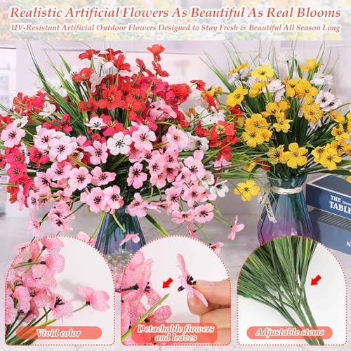 32 Bundles Realistic Artificial Flowers Bulk for Outdoors (Mixed 8 Colors)