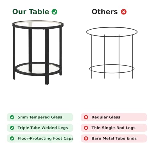 Modern Round Glass Top End Table (Black)
