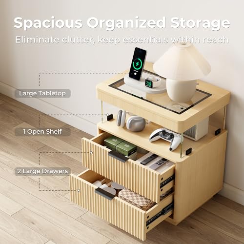 Fluted Nightstands Set of 2 with Charging Station