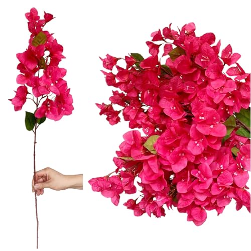 Pack of 16 Artificial Bougainvillea Flower Stems Silk Long Branches Full Blossoms for Home Wedding Table Centerpiece Event Backdrop Indoor Outdoor Decorations (Deep Pink - Pack of 16)