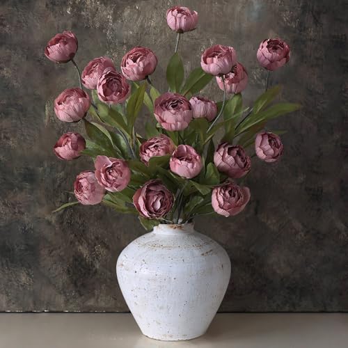 6 Pcs 27" Faux Silk Peony Artificial Flowers Stems for Vase (Warm Pink)