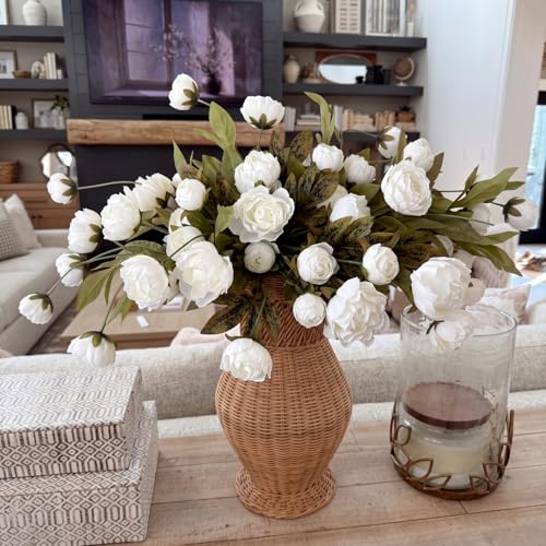 Faux Silk Peony Artificial Flowers Stem for Vase (Beige)
