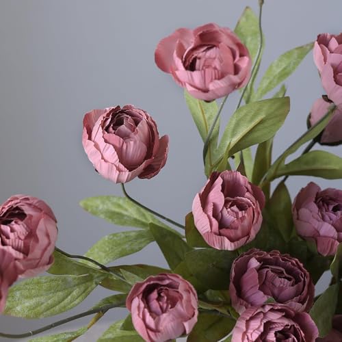 6 Pcs 27" Faux Silk Peony Artificial Flowers Stems for Vase (Warm Pink)