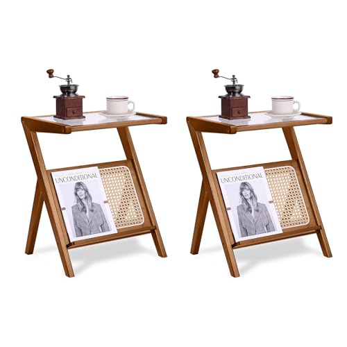2 Pack Small Brown Rattan Nightstands (2 Pack Rattan-small-brown)