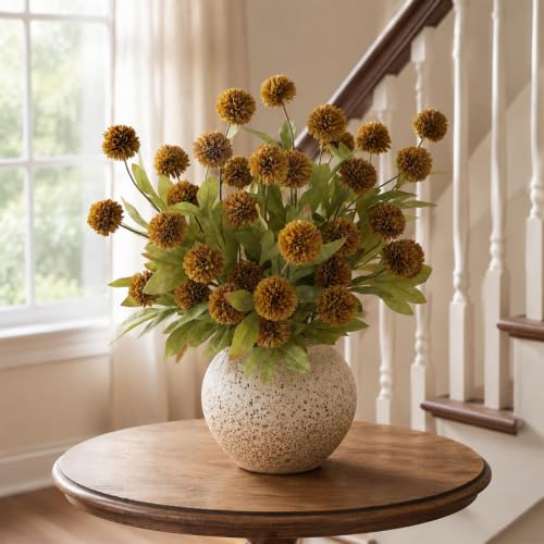 12 Pcs 27"Artificial Fall Pompon Mum Flower Stems for Vase (Autumn Orange)