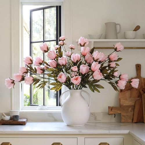 Faux Silk Peony Artificial Flowers Stem for Vase (Pink)