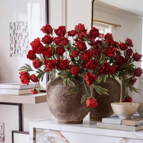 Faux Silk Peony Artificial Flowers Stem for Vase (Burgundy)